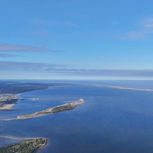 Aerial view of the bay and sandbars off northeastern New Brunswick, opening to the Gulf of Saint Lawrence